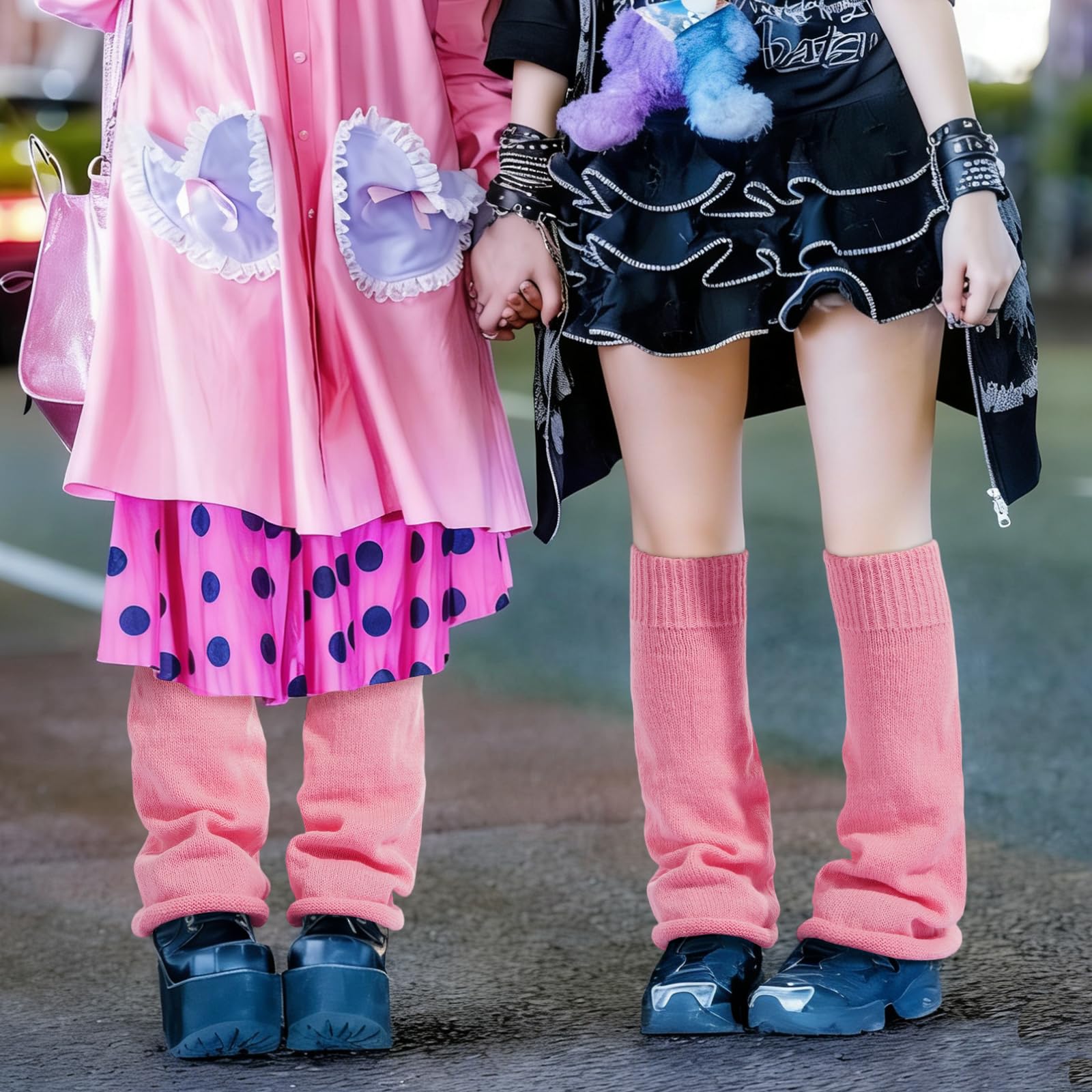 Leg Warmers for Women Knitted Goth Lolita - Thick Pink-Moon Wood