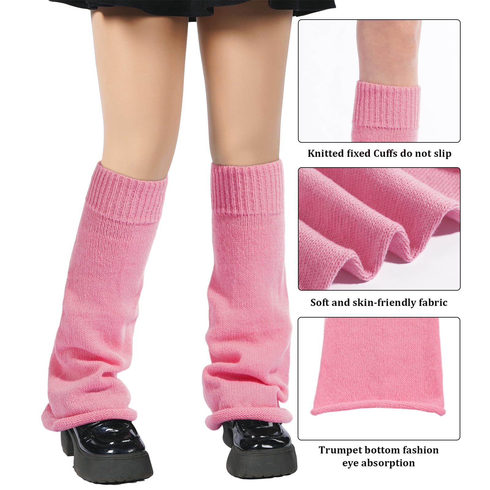 Leg Warmers for Women Knitted Goth Lolita - Thick Pink-Moon Wood
