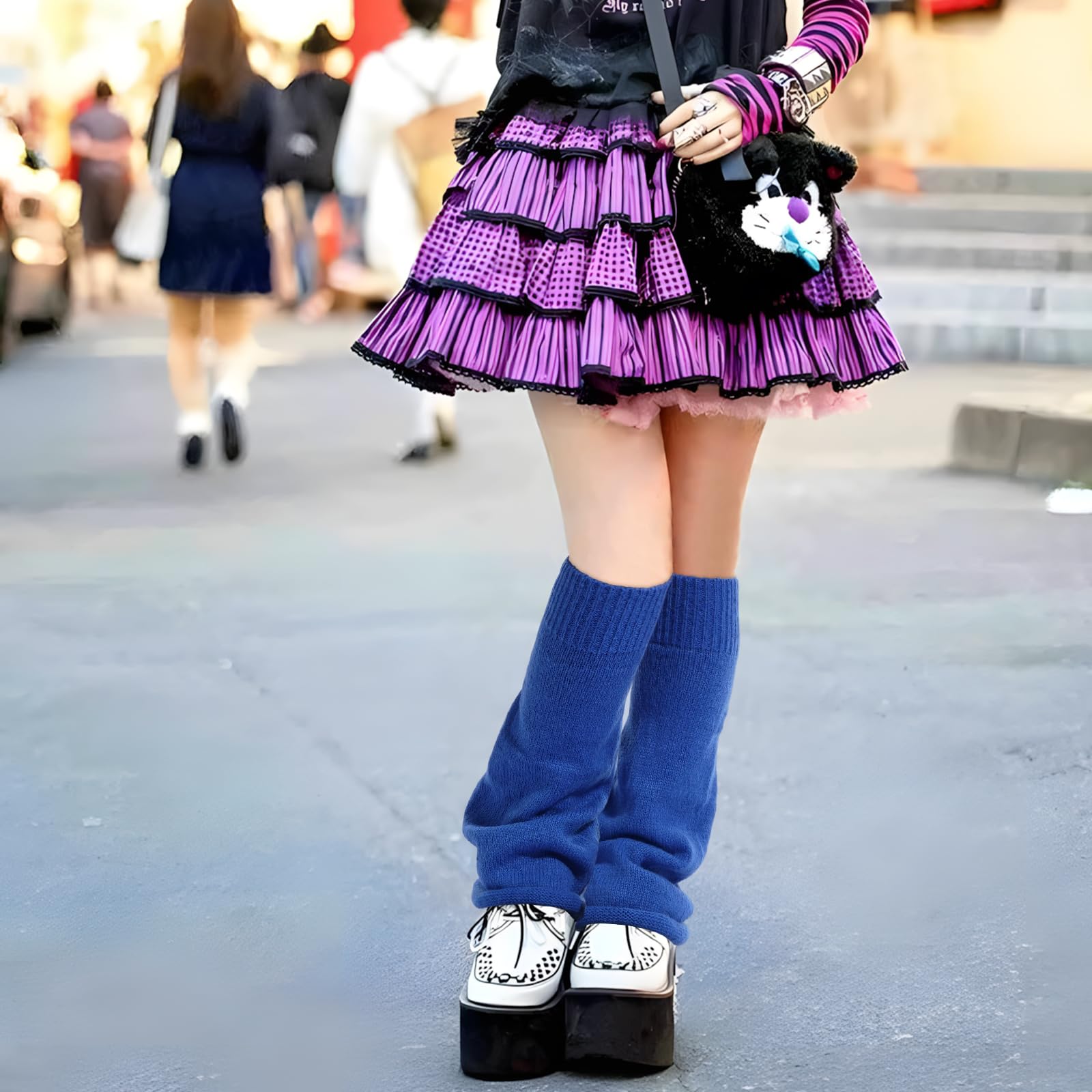 Leg Warmers for Women Knitted Goth Lolita - Thick Royal Blue-Moon Wood