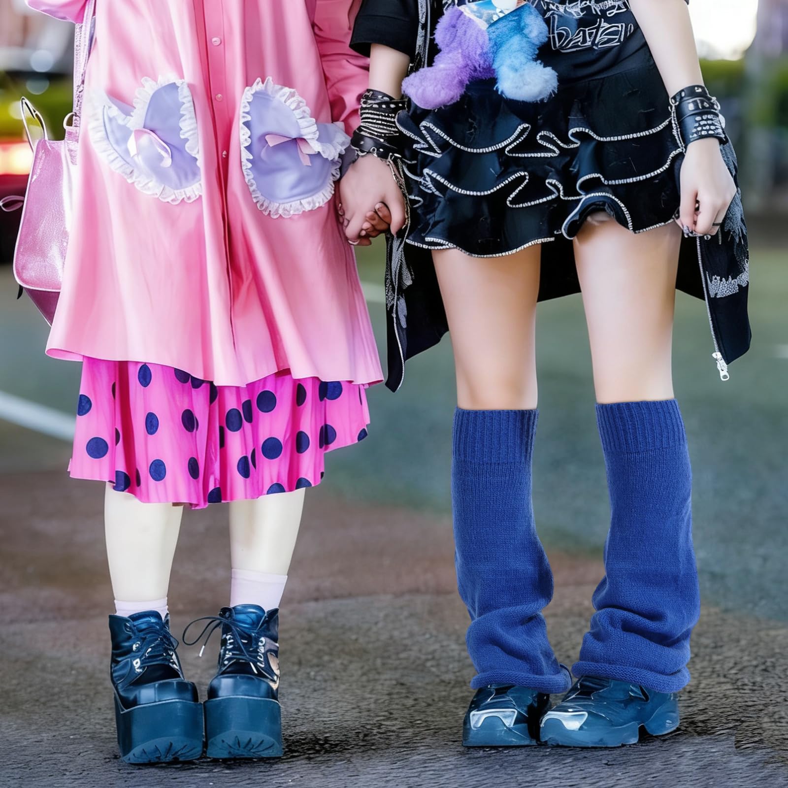 Leg Warmers for Women Knitted Goth Lolita - Thick Royal Blue-Moon Wood