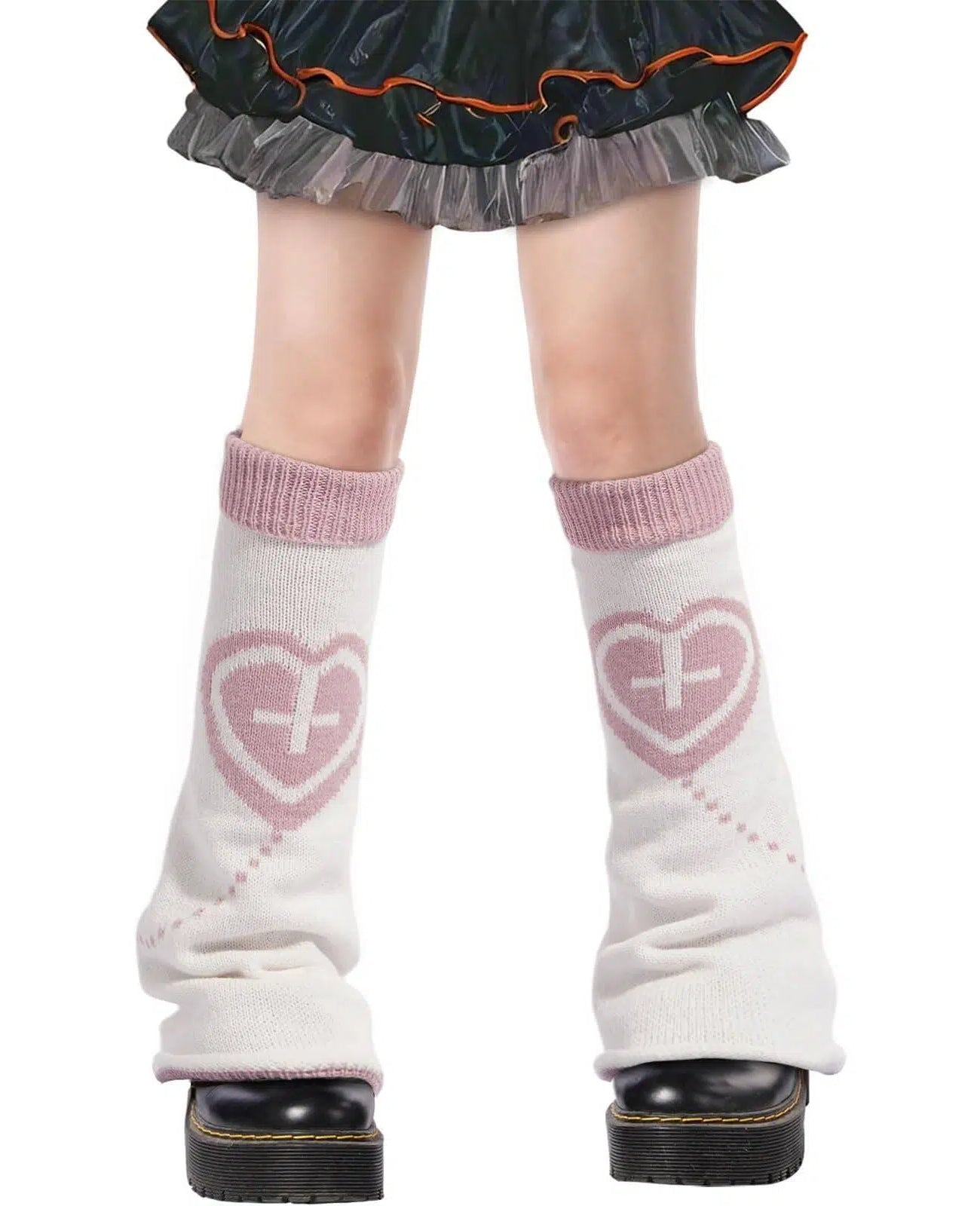 Leg Warmers for Women Knitted Goth Lolita - White with Pink Heart-Moon Wood