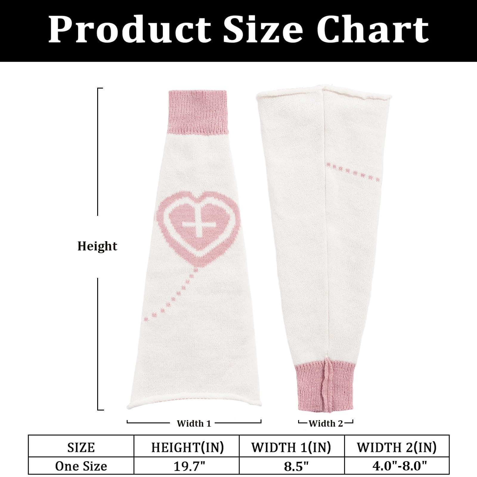 Leg Warmers for Women Knitted Goth Lolita - White with Pink Heart-Moon Wood
