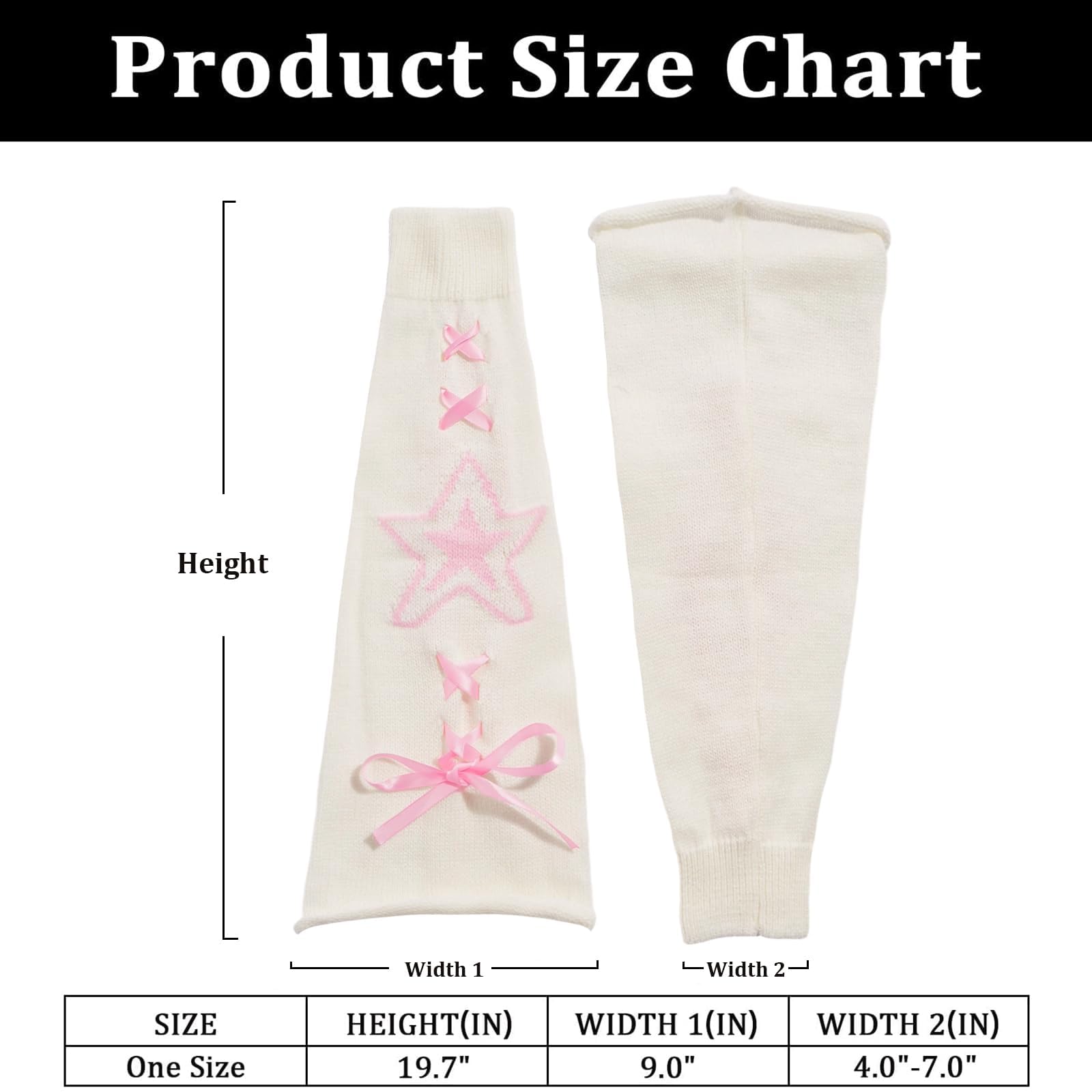 Leg Warmers for Women Knitted Goth Lolita - White with Pink Star-Moon Wood