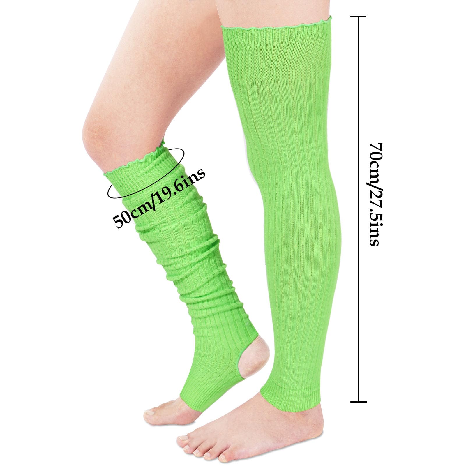 Long Leg Warmers for Women 80s Ribbed Knit - Neon Green - Moon Wood