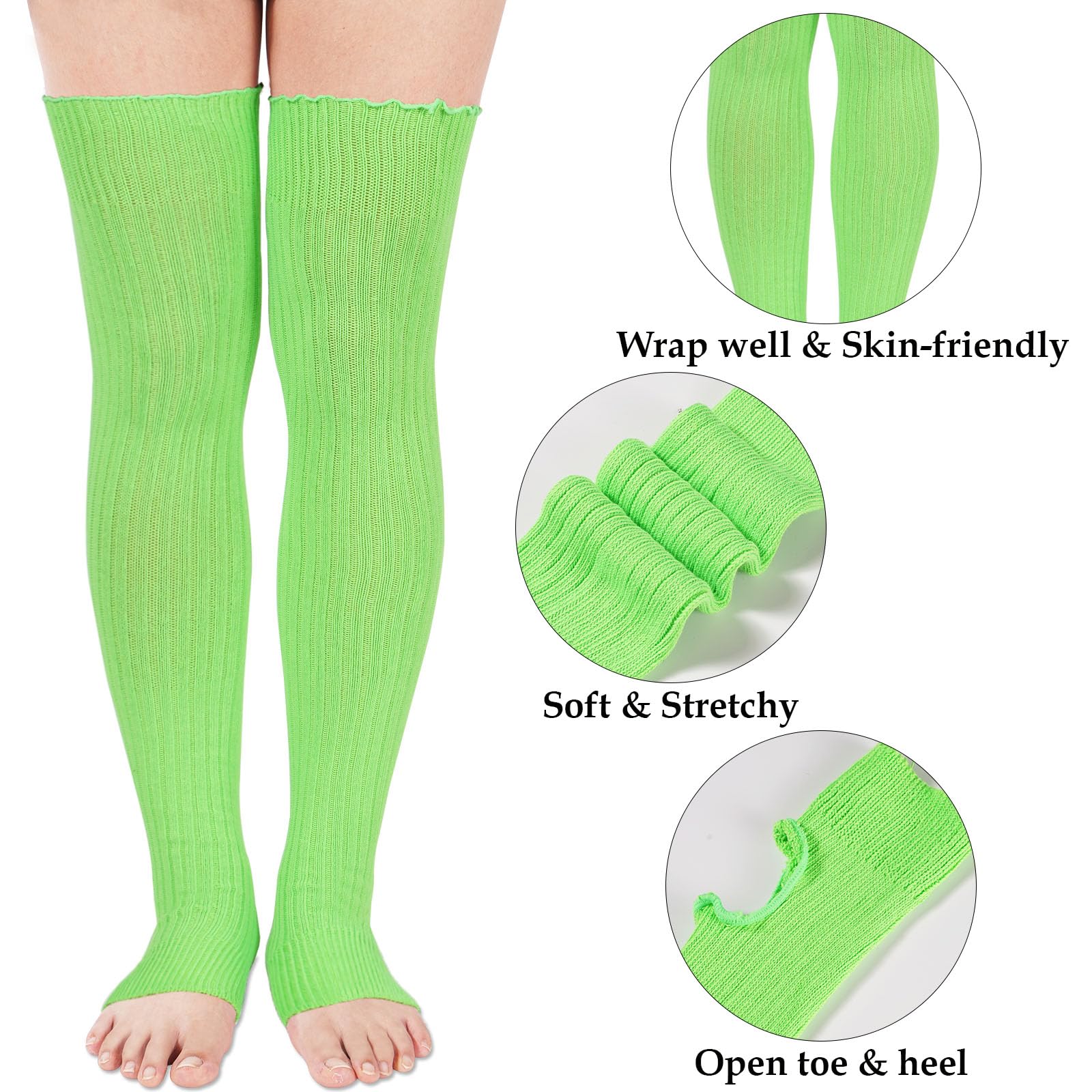 Long Leg Warmers for Women 80s Ribbed Knit - Neon Green - Moon Wood