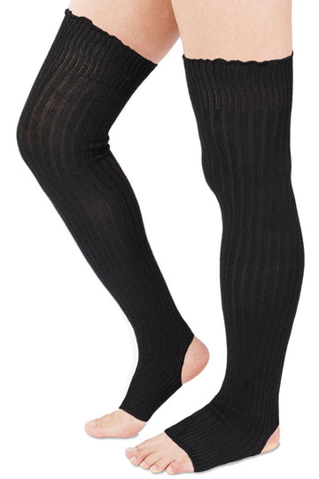 Long Leg Warmers for Women 80s Ribbed Knit - Black