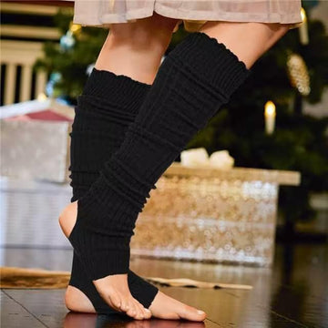Long Leg Warmers for Women 80s Ribbed Knit - Black