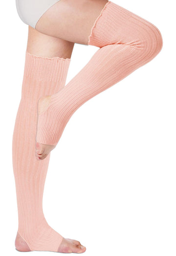 Lange Beinwärmer für Damen im 80er-Jahre-Rippstrick – Rosa 