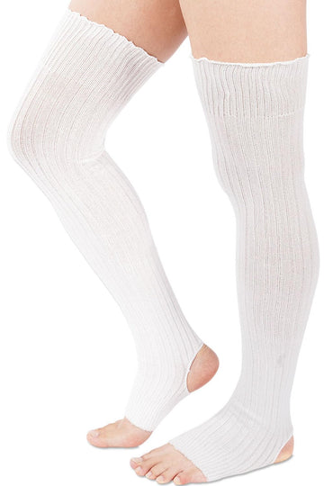 Long Leg Warmers for Women 80s Ribbed Knit - White