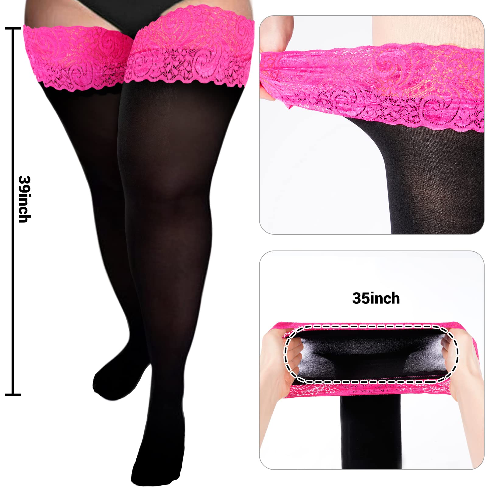 55D Semi Sheer Silicone Lace Stay Up Thigh Highs Pantyhose-Black & Purple Lace - Moon Wood