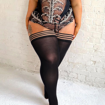 55D Semi Sheer Thigh Highs Stockings for Women - Black