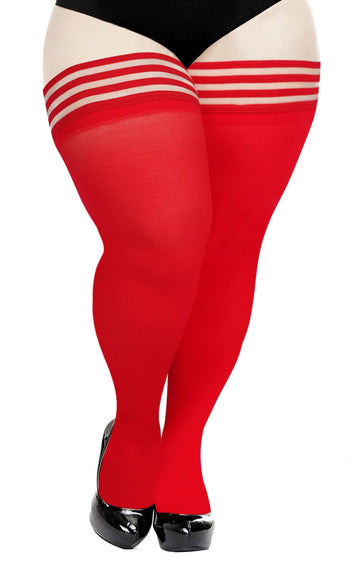 55D Semi Sheer Thigh Highs Stockings for Women - Red - Moon Wood