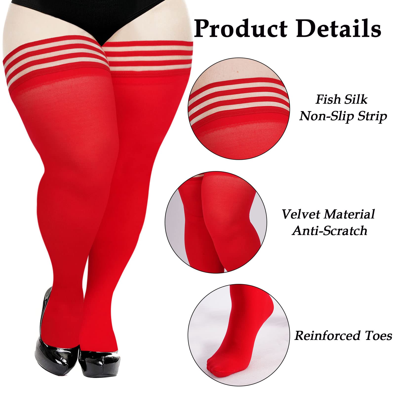 55D Semi Sheer Thigh Highs Stockings for Women - Red - Moon Wood