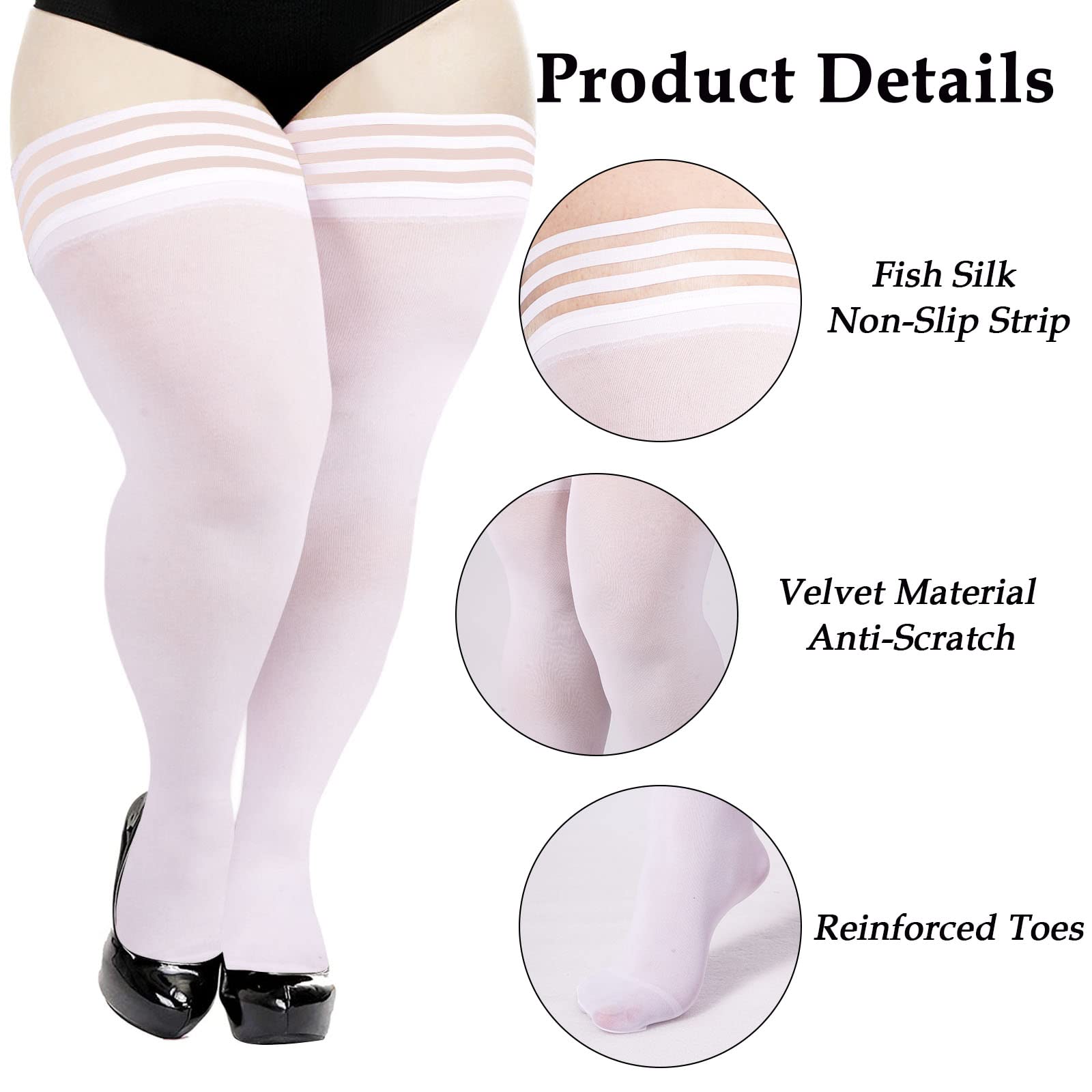 55D Semi Sheer Thigh Highs Stockings for Women - White - Moon Wood