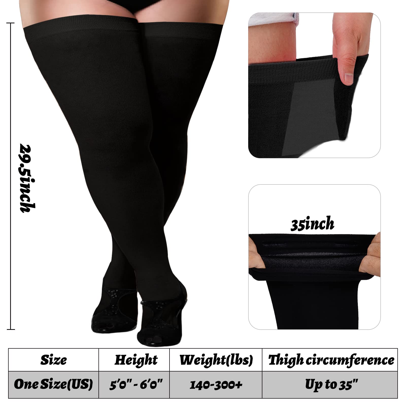 Extra Long Womens Opaque Over Knee High Stockings-Black - Moon Wood