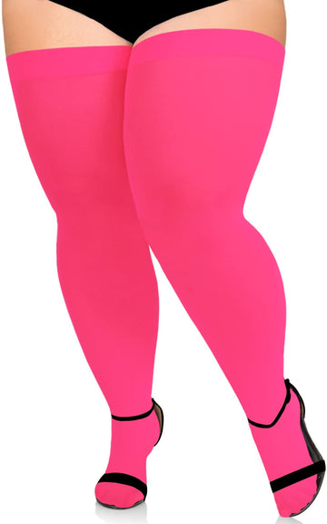 Extra Long Womens Opaque Over Knee High Stockings-Pink