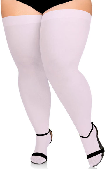 Extra Long Womens Opaque Over Knee High Stockings-White