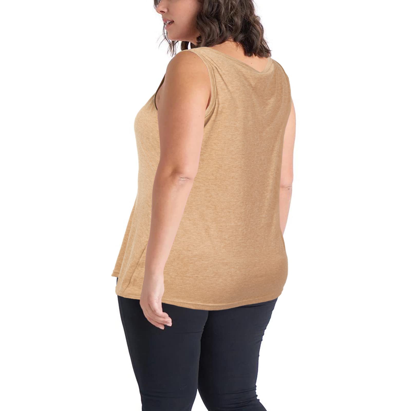 Plus Size Tank Tops for Women Summer Sleeveless T-Shirts Loose-Beige - Moon Wood