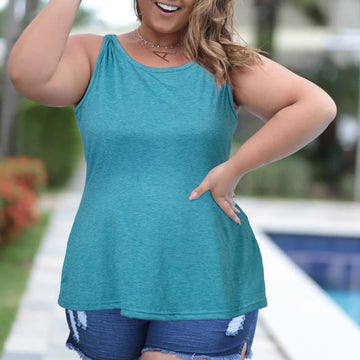 Plus Size Tank Tops for Women Summer Sleeveless T-Shirts Loose-Lake Blue