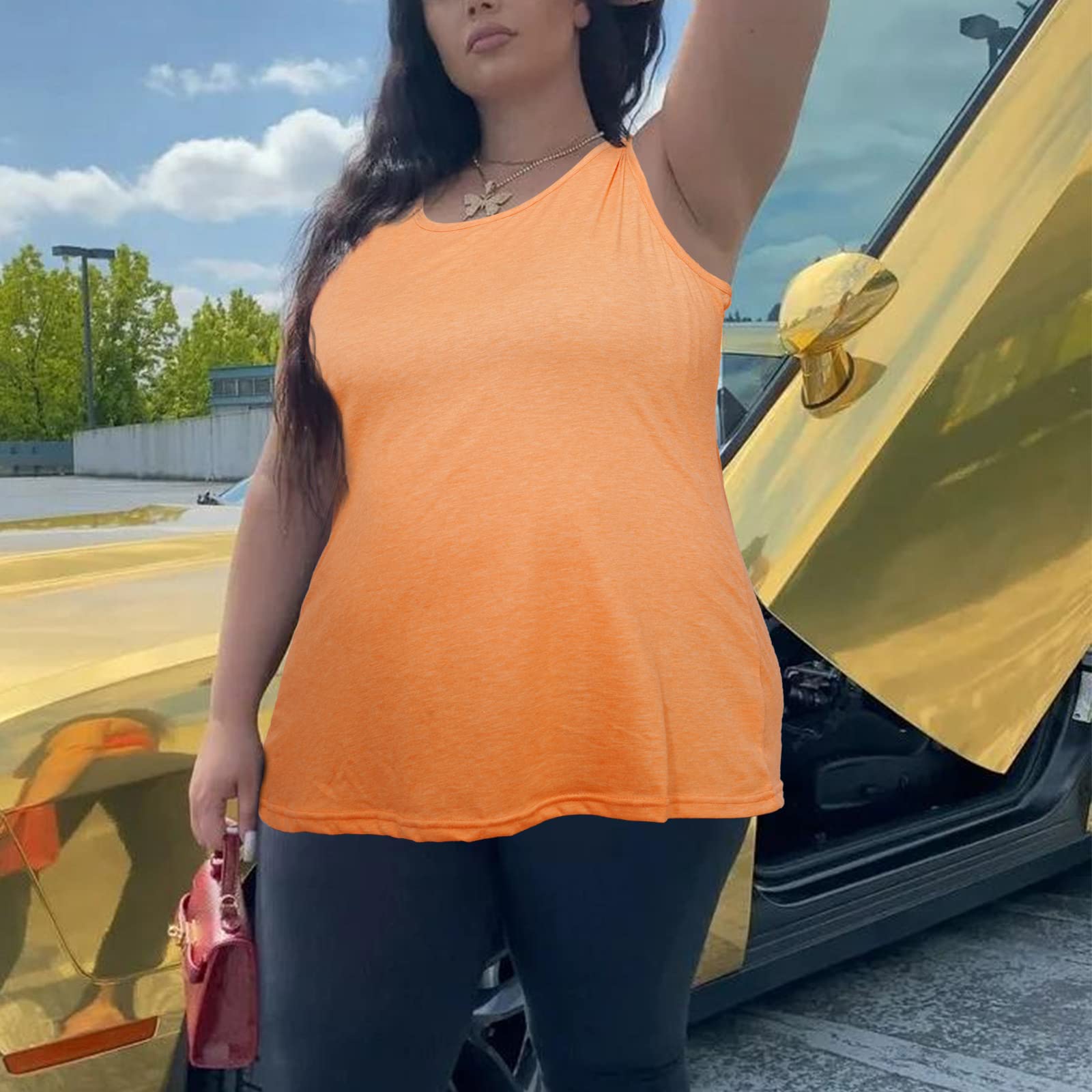 Plus Size Tank Tops for Women Summer Sleeveless T-Shirts Loose-Orange - Moon Wood