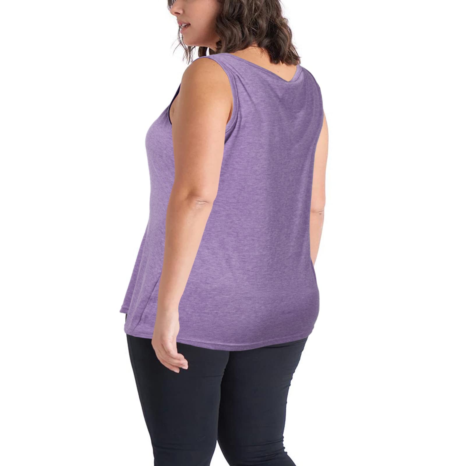 Plus Size Tank Tops for Women Summer Sleeveless T-Shirts Loose-Purple - Moon Wood
