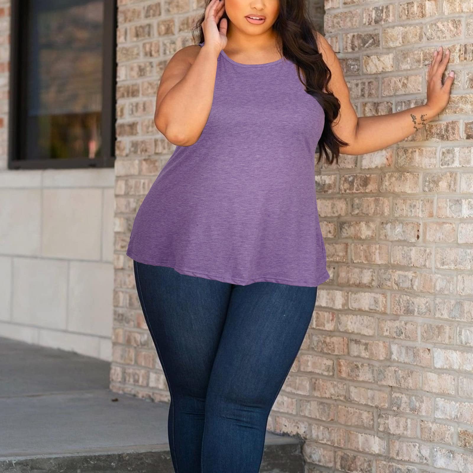 Plus Size Tank Tops for Women Summer Sleeveless T-Shirts Loose-Purple - Moon Wood
