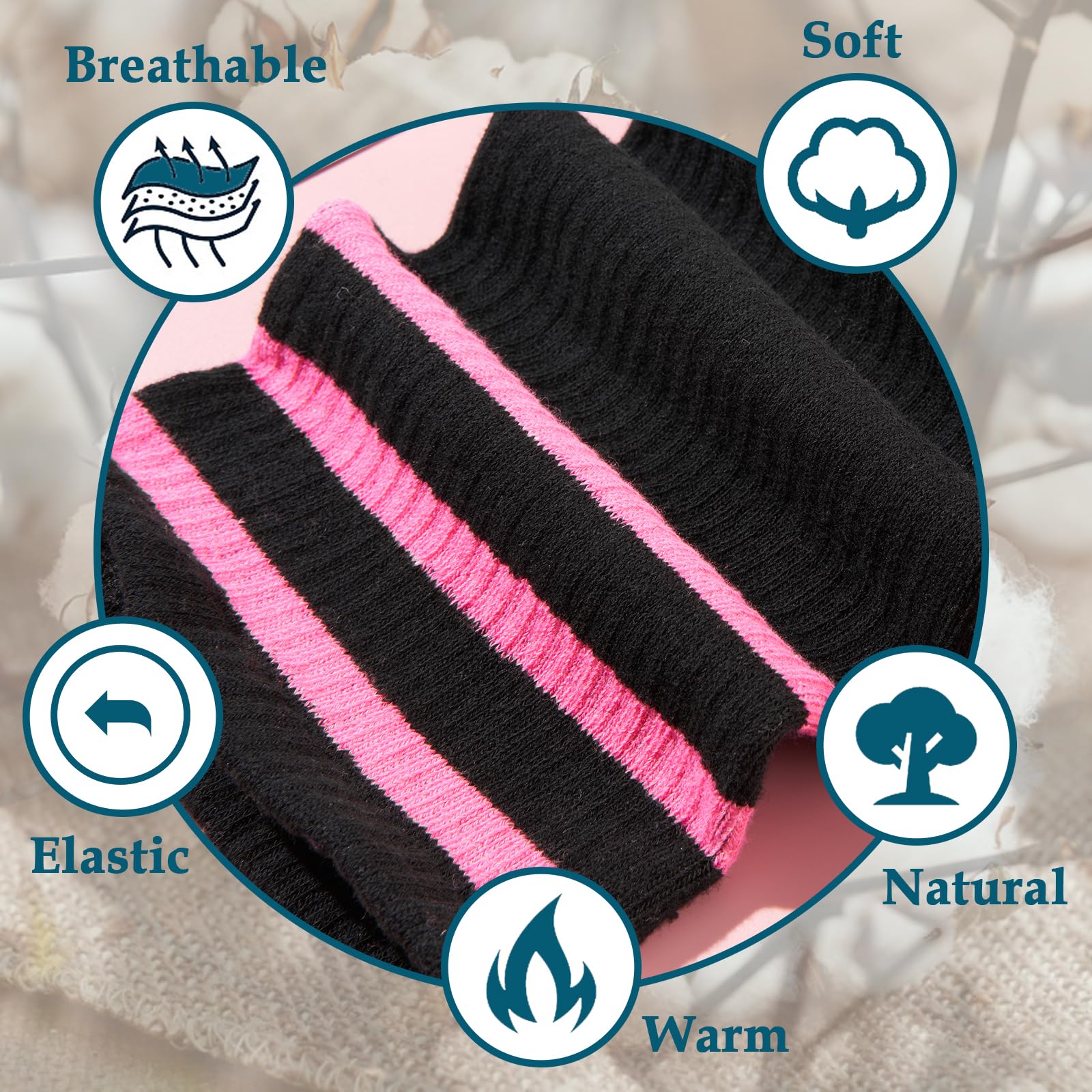 Womens Knit Cotton Extra Long Over the Knee High Socks-Black & Pink - Moon Wood