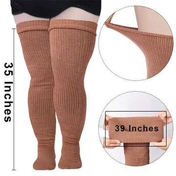 Womens Plus Size Thigh High Socks-Camel