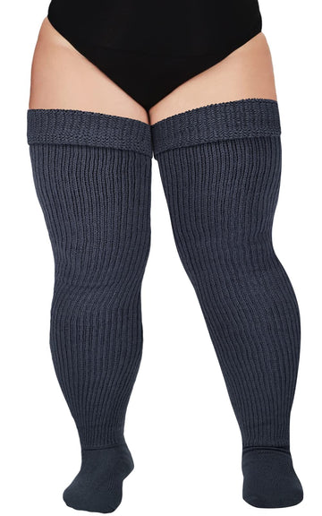 Womens Plus Size Thigh High Socks-Dark Grey