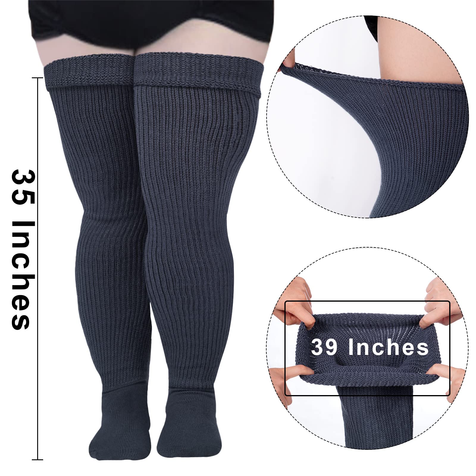 Womens Plus Size Thigh High Socks-Dark Grey - Moon Wood