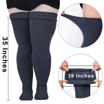 Womens Plus Size Thigh High Socks-Dark Grey