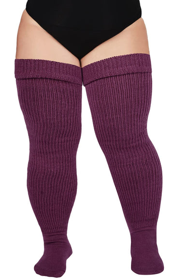 Womens Plus Size Thigh High Socks-Purple Red