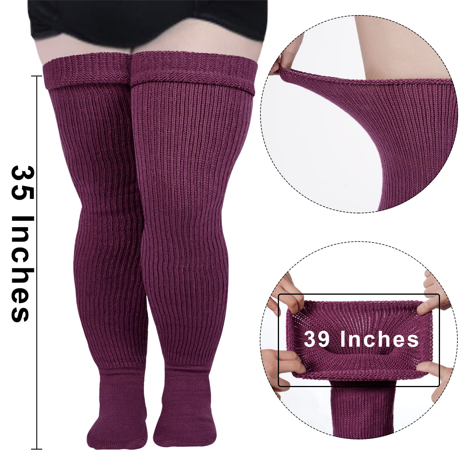 Womens Plus Size Thigh High Socks-Purple Red - Moon Wood