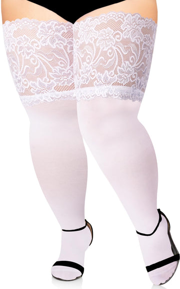 55D Semi Sheer 6.88IN Silicone Lace Top Stay Up Thigh High-White
