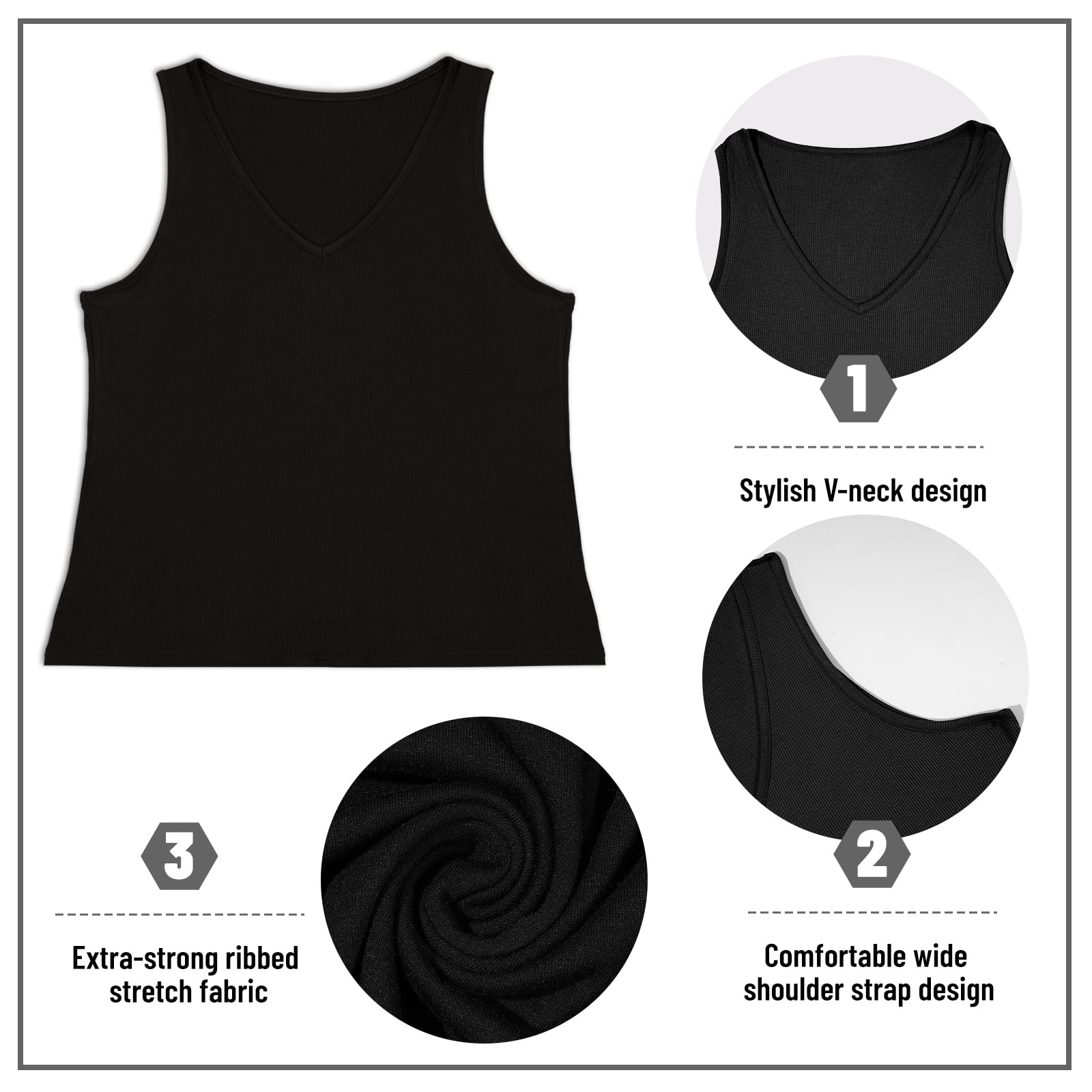 Plus Size Tank Tops for Women V Neck Knit Top-Black - Moon Wood