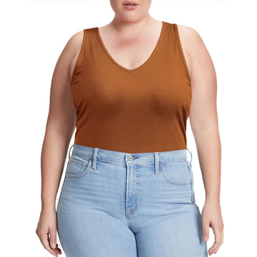 Plus Size Tank Tops for Women V Neck Knit Top-Caramel - Moon Wood