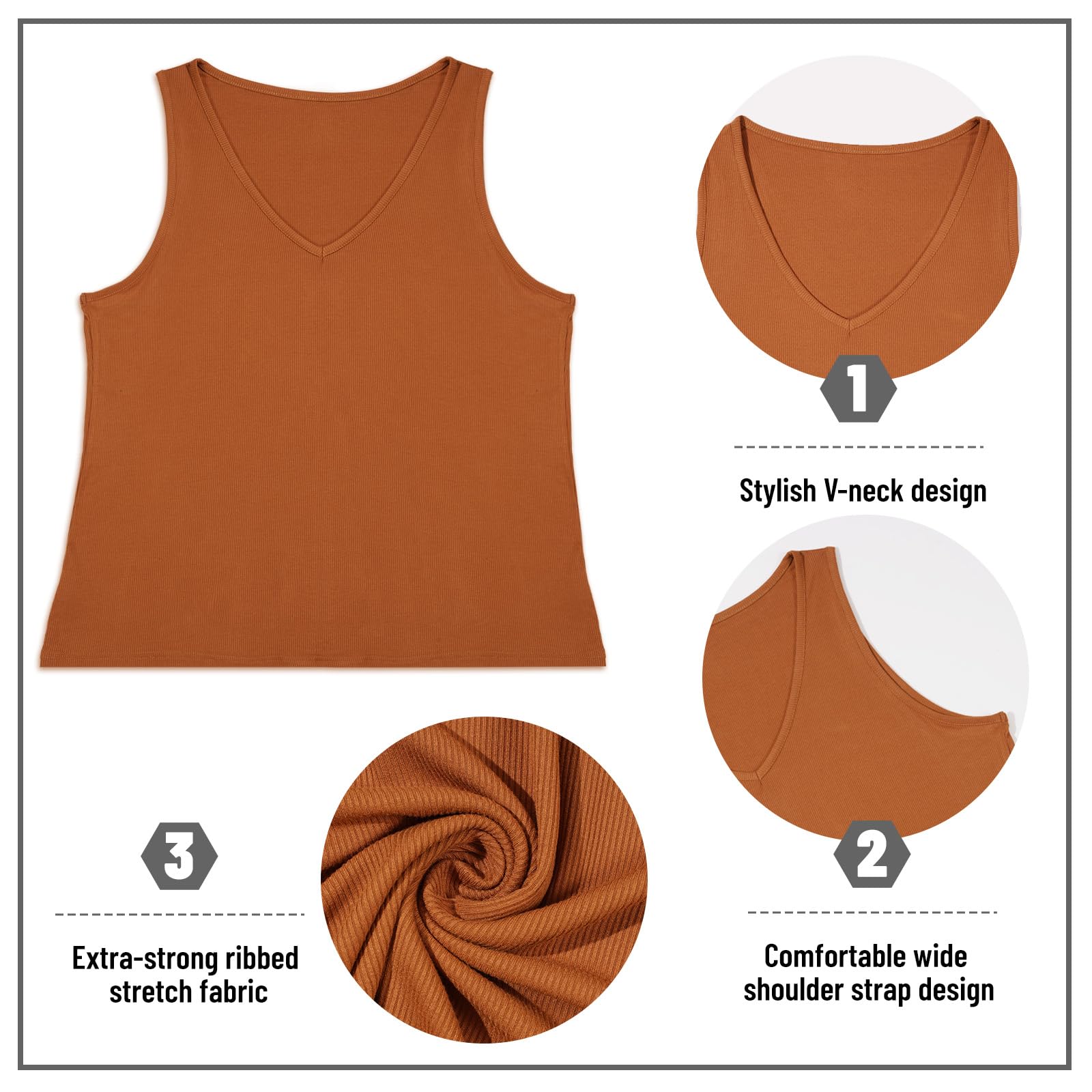 Plus Size Tank Tops for Women V Neck Knit Top-Caramel - Moon Wood