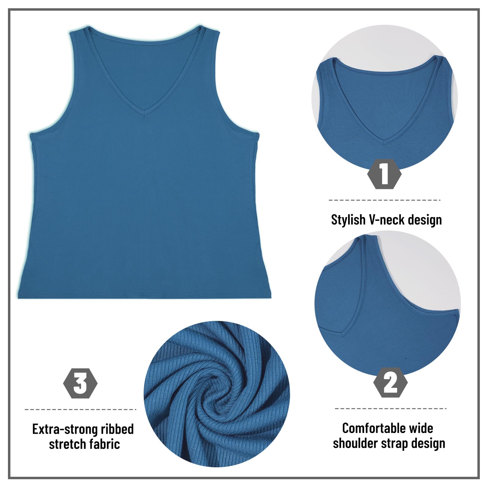 Plus Size Tank Tops for Women V Neck Knit Top-Dark Blue - Moon Wood