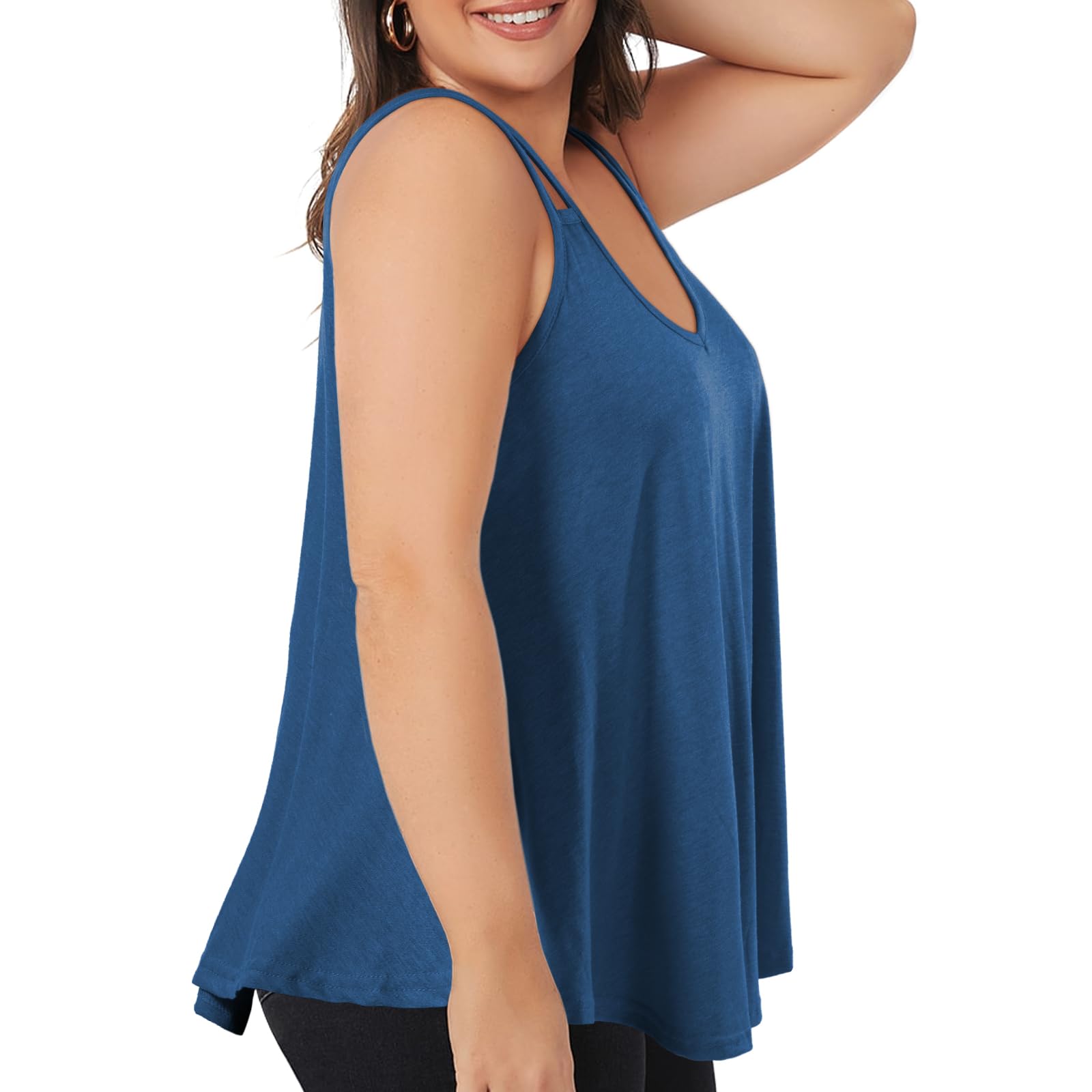 Plus Size Tank Tops for Women V Neck Spaghetti Camisole-Azure Blue - Moon Wood