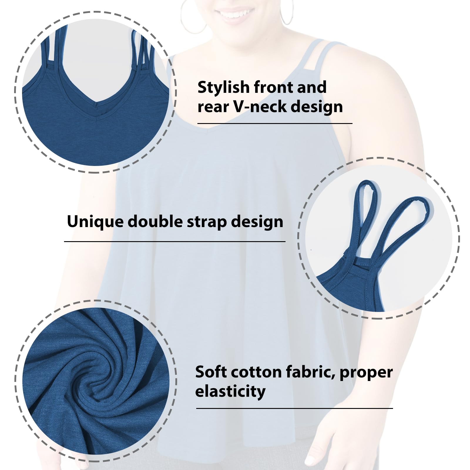 Women's Plus Size Camisole Tank Top Loose Fit V Neck Double Spaghetti Strap  Top