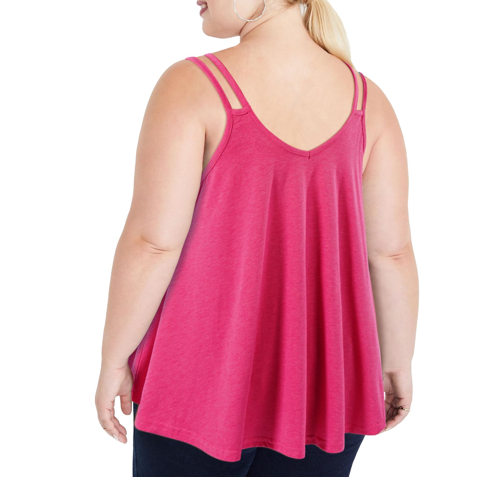 Plus Size Tank Tops for Women V Neck Spaghetti Camisole-Berry Pink - Moon Wood
