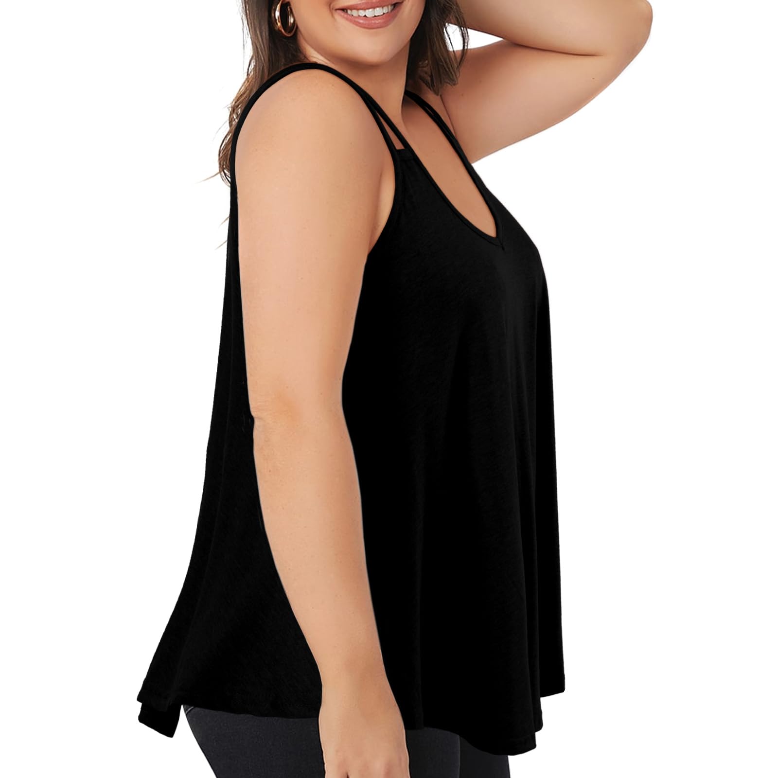 Women's Plus Size Camisole Tank Top Loose Fit V Neck Double Spaghetti Strap  Top