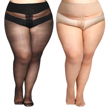 Plus Size Sheer High Waist Stocking-Black&Nude