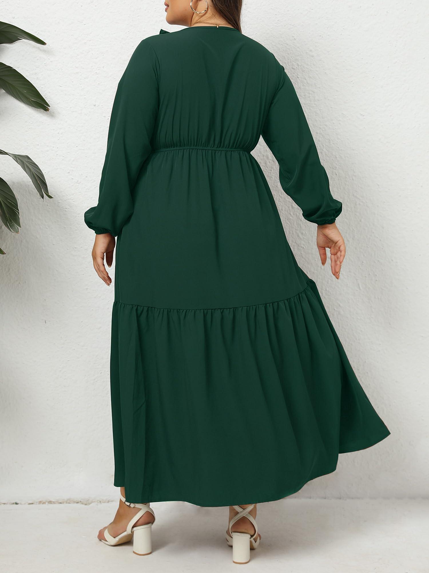 Plus Size A Line Flowy Dresses Long Sleeve V NeckMoon Wood Plus Size A Line Flowy Dresses Long Sleeve V NeckMoon Wood