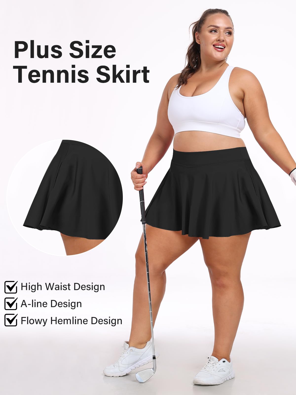 Plus Size Athletic Tennis Skirt - Black-Moon Wood