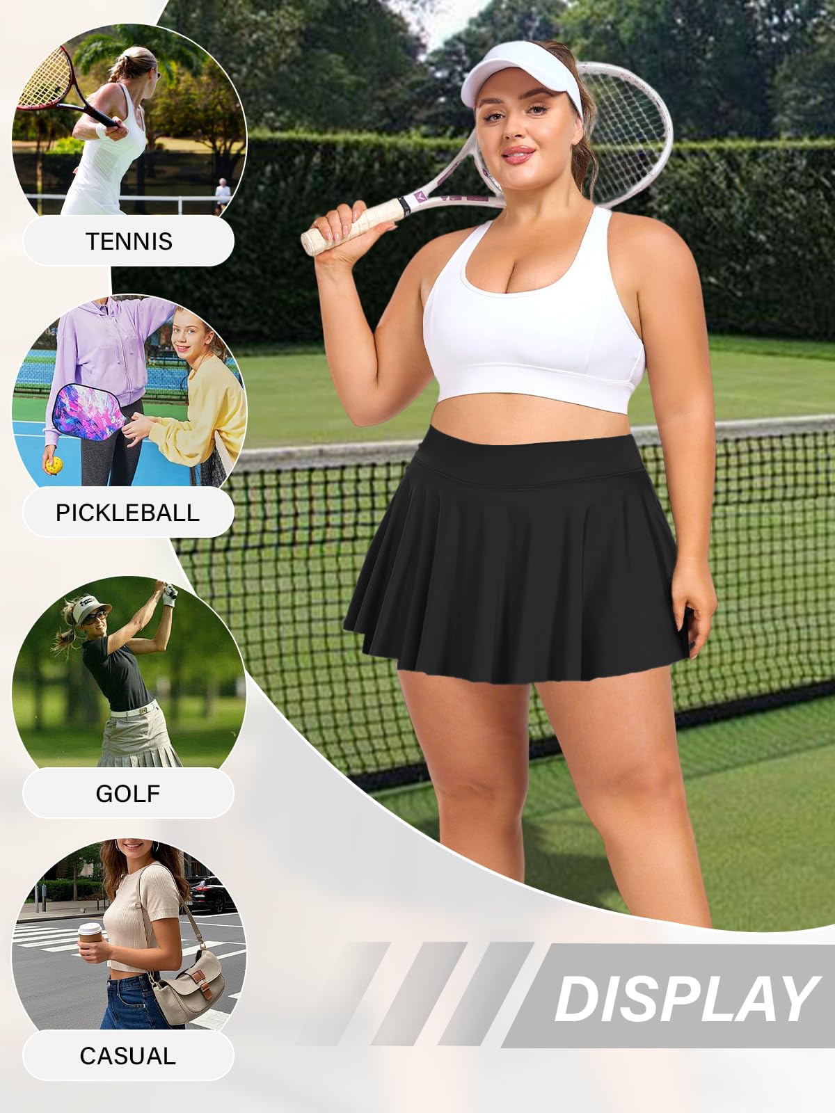 Plus Size Athletic Tennis Skirt - Black-Moon Wood