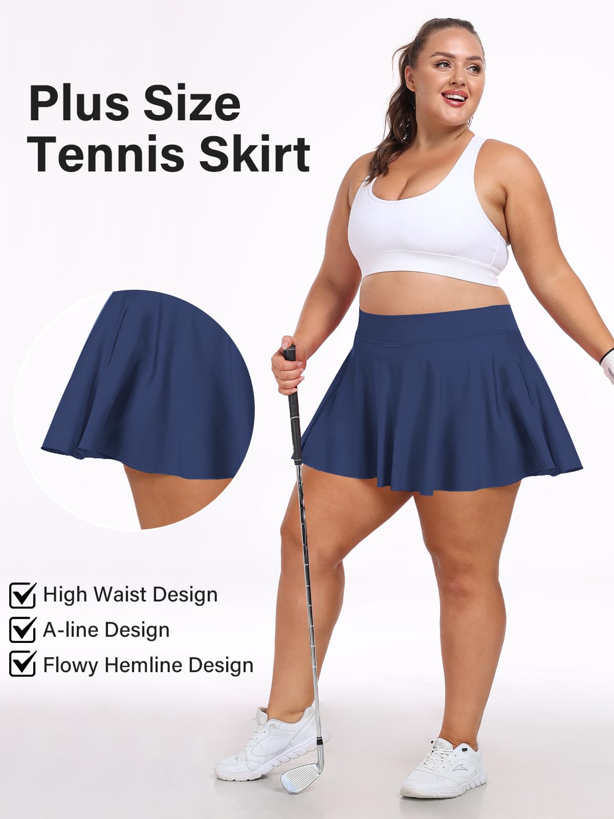 Plus Size Athletic Tennis Skirt - Navy-Moon Wood