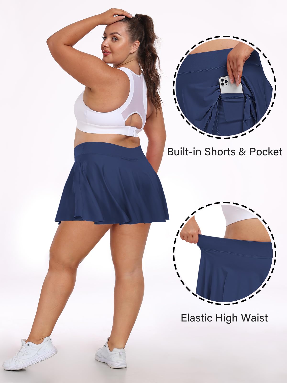 Plus Size Athletic Tennis Skirt - Navy-Moon Wood