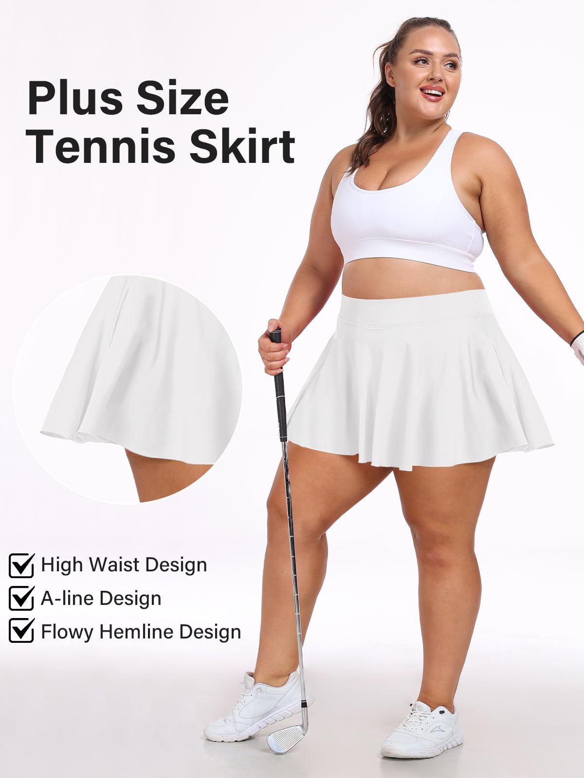 Plus Size Athletic Tennis Skirt - White-Moon Wood