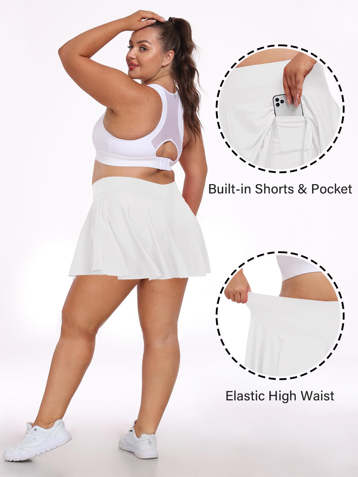 Plus Size Athletic Tennis Skirt - White-Moon Wood